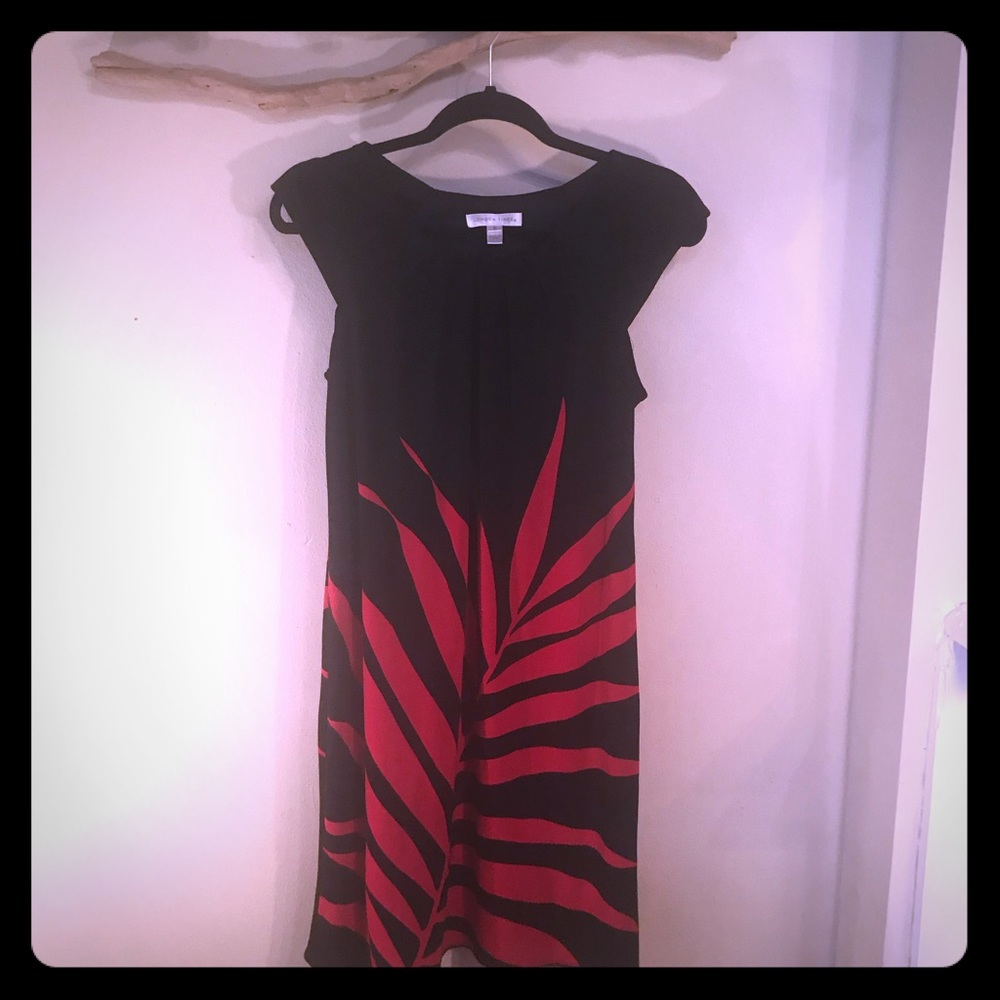 Black & Red Palm Leaf Shift Dress